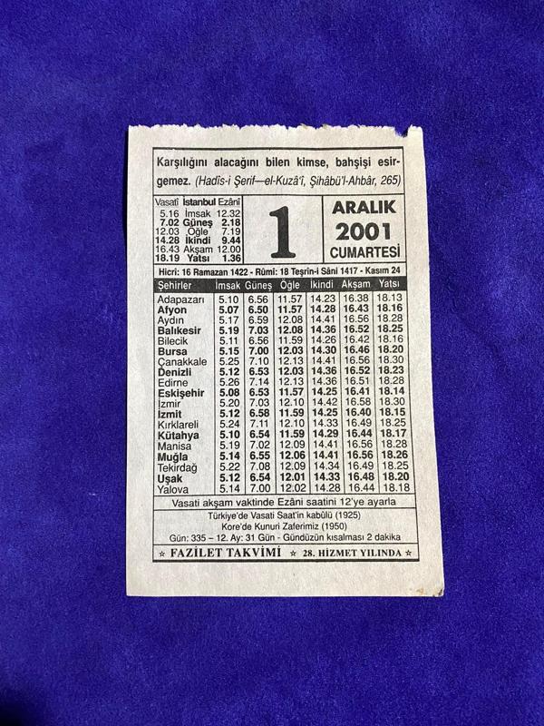 1 Aralık 2001 Takvim Yaprağı - Nostalji Koleksiyonluk Takvim Yaprağı C - Image 1