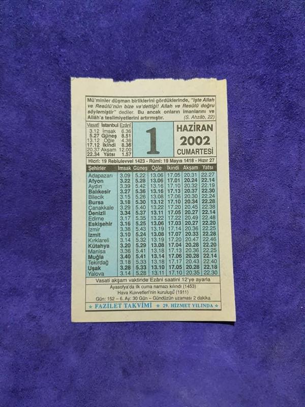 1 Haziran 2002 Takvim Yaprağı - Nostalji Koleksiyonluk Takvim Yaprağı  - Image 1