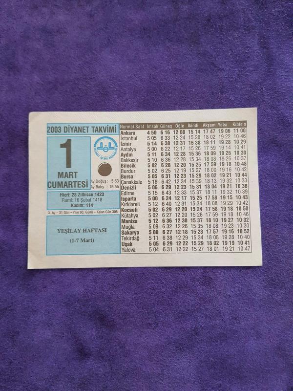 1 Mart 2003 Takvim Yaprağı - Nostaljik Koleksiyonluk Takvim Yaprağı A - Image 1