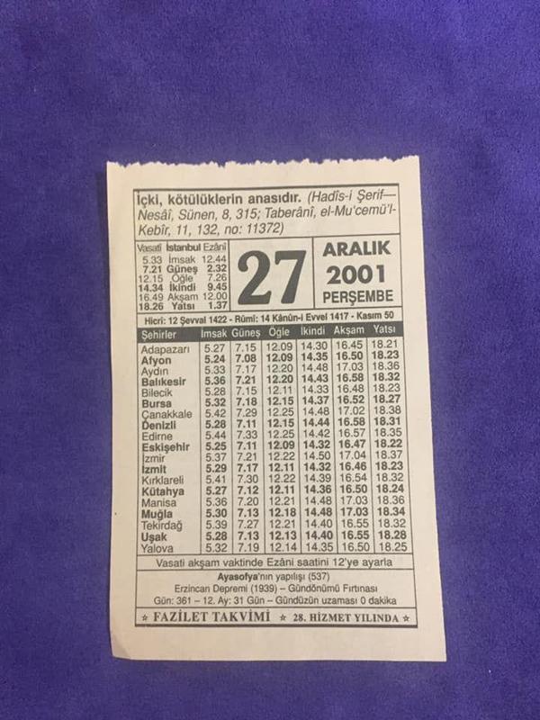 27 Aralık 2001 Takvim Yaprağı - Nostalji Koleksiyonluk Takvim Yaprağı - Image 1