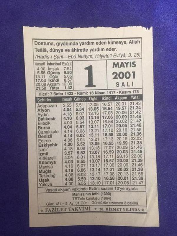1 Mayıs 2001 Takvim Yaprağı - Nostalji Koleksiyonluk Takvim Yaprağı - Image 1