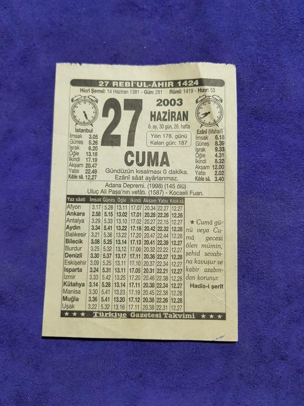 27 Haziran 2003 Takvim Yaprağı - Nostaljik Koleksiyonluk Takvim Yaprağı - Image 1