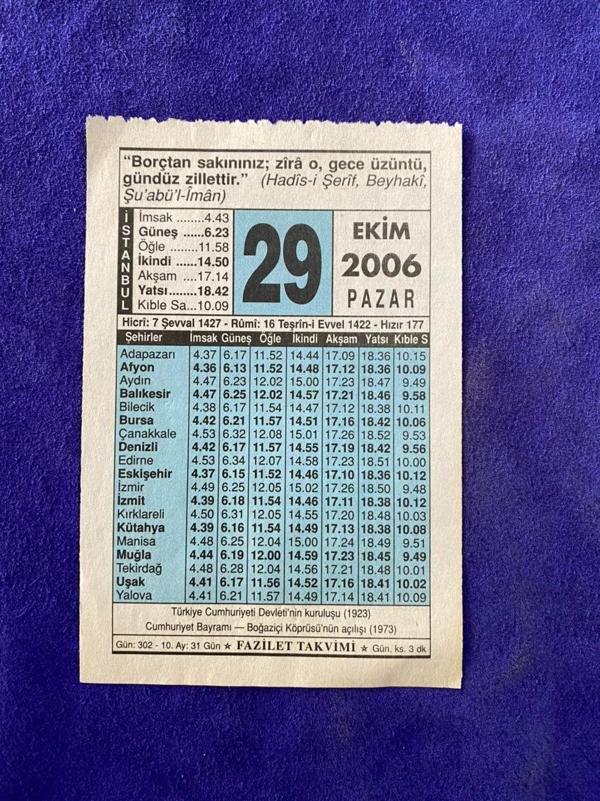 29 Ekim 2006 Takvim Yaprağı - Nostalji Koleksiyonluk Takvim Yaprağı - Image 1