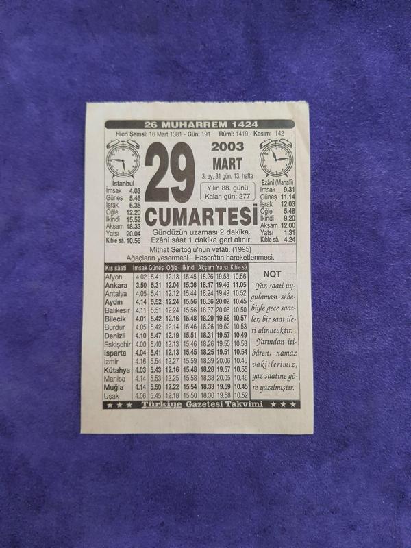 29 Mart 2003 Takvim Yaprağı - Nostaljik Koleksiyonluk Takvim Yaprağı - Image 1