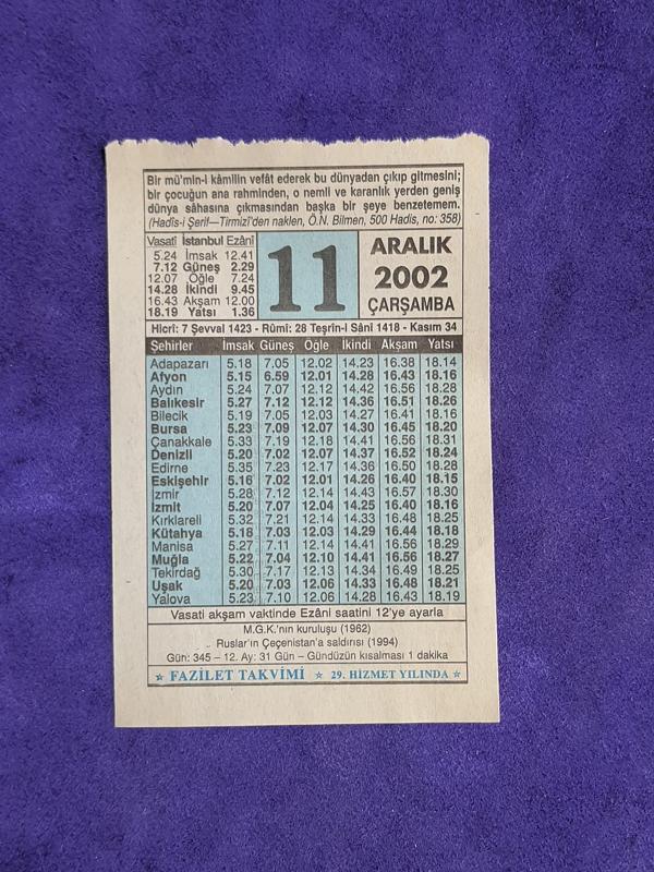 11 Aralık 2002 Takvim Yaprağı - Nostalji Koleksiyonluk Takvim Yaprağı - Image 1
