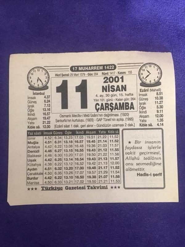 11 Nisan 2001 Takvim Yaprağı - Nostalji Koleksiyonluk Takvim Yaprağı B - Image 1