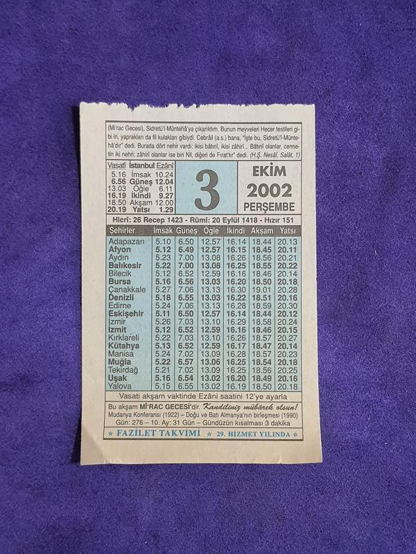 3 Ekim 2002 Takvim Yaprağı - Nostalji Koleksiyonluk Takvim Yaprağı - Image 1