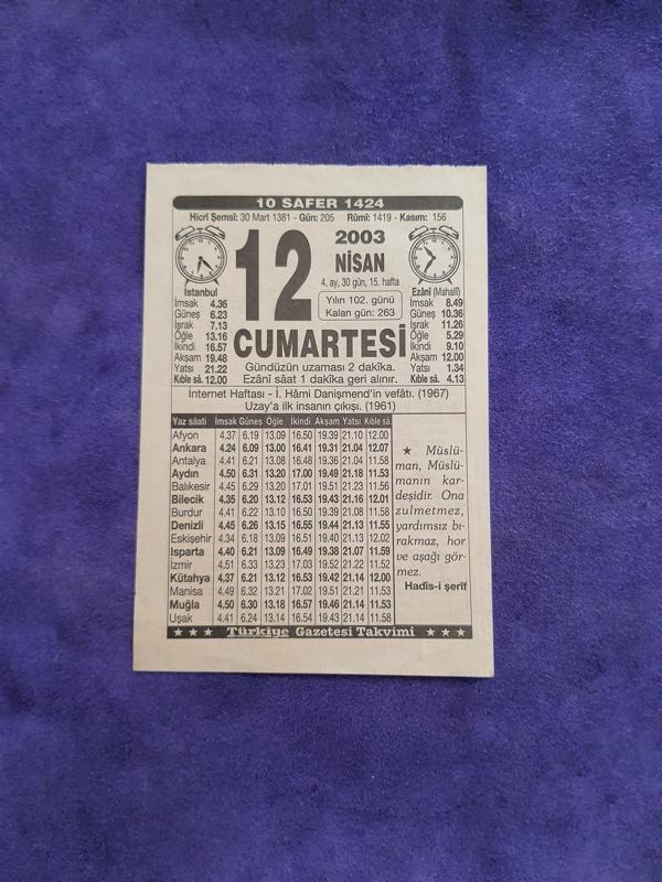 12 Nisan 2003 Takvim Yaprağı - Nostaljik Koleksiyonluk Takvim Yaprağı - Image 1
