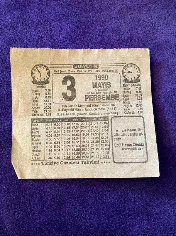 3 Mayıs 1990 Takvim Yaprağı - Nostalji Koleksiyonluk Takvim Yaprağı - Image 1