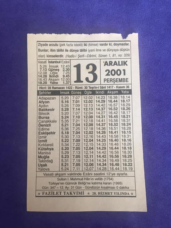 13 Aralık 2001 Takvim Yaprağı - Nostalji Koleksiyonluk Takvim Yaprağı - Image 1
