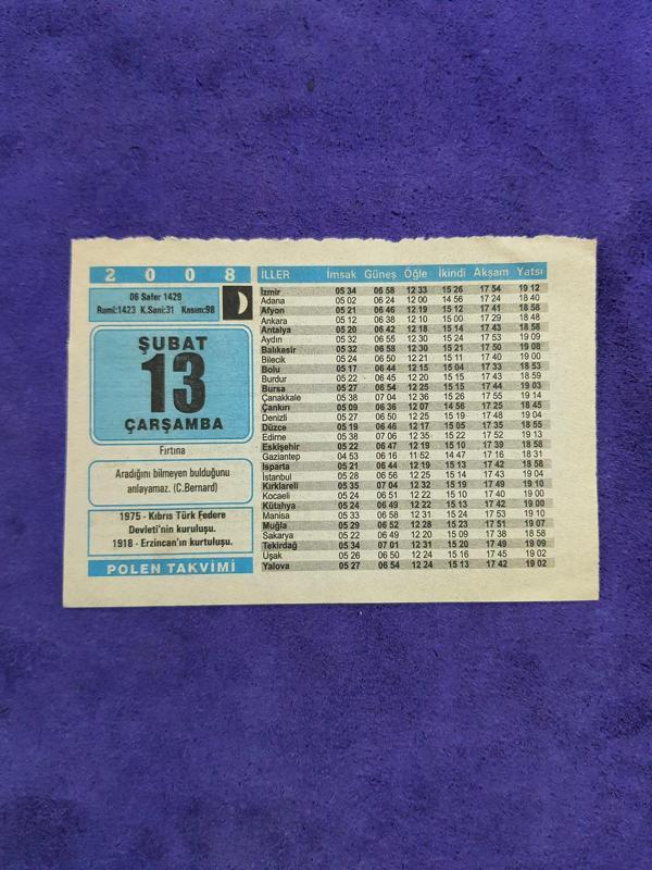 13 Şubat 2008 Takvim Yaprağı - Nostaljik Koleksiyonluk Takvim Yaprağı A - Image 1