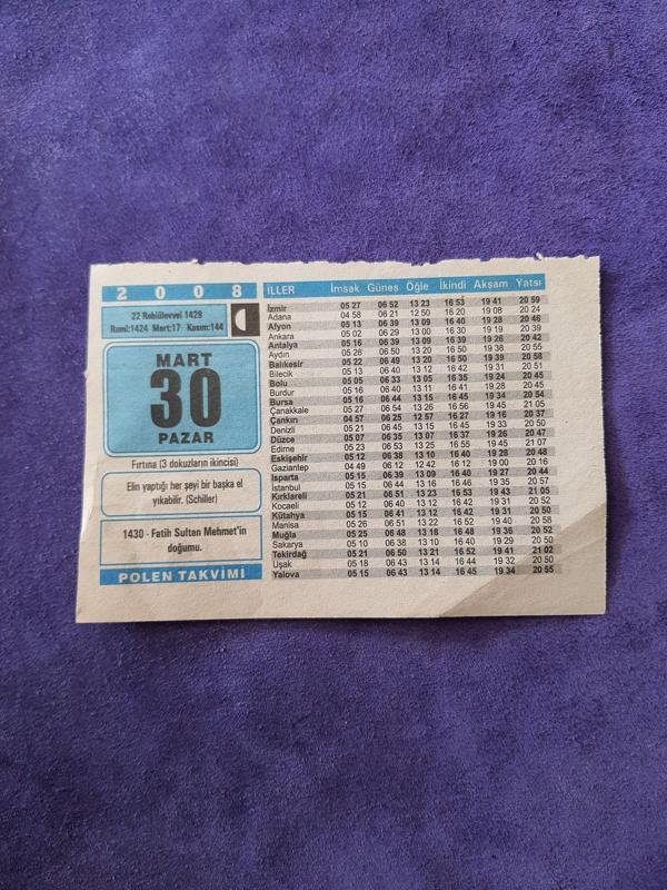 30 Mart 2008 Takvim Yaprağı - Nostaljik Koleksiyonluk Takvim Yaprağı - Image 1