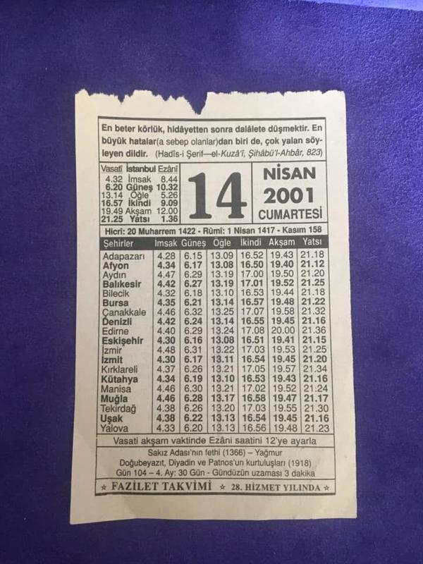 14 Nisan 2001 Takvim Yaprağı - Nostalji Koleksiyonluk Takvim Yaprağı - Image 1
