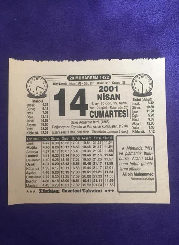 14 Nisan 2001 Takvim Yaprağı - Nostalji Koleksiyonluk Takvim Yaprağı B - Image 1