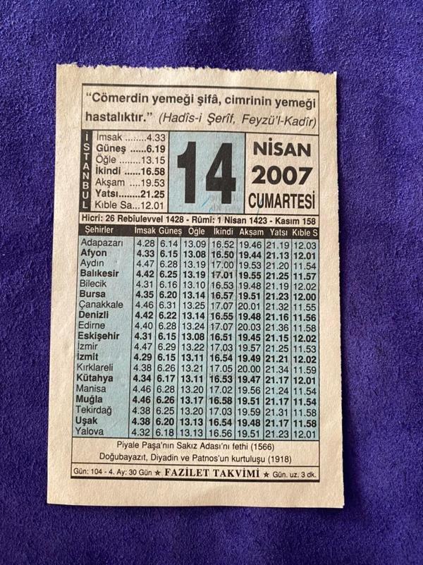 14 Nisan 2007 Takvim Yaprağı - Nostalji Koleksiyonluk Takvim Yaprağı - Image 1