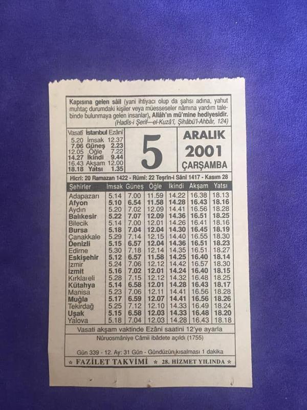 5 Aralık 2001 Takvim Yaprağı - Nostalji Koleksiyonluk Takvim Yaprağı - Image 1