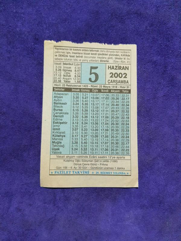 5 Haziran 2002 Takvim Yaprağı - Nostalji Koleksiyonluk Takvim Yaprağı  - Image 1