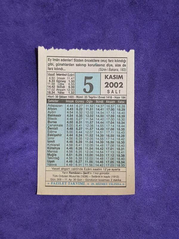 5 Kasım 2002 Takvim Yaprağı - Nostalji Koleksiyonluk Takvim Yaprağı - Image 1