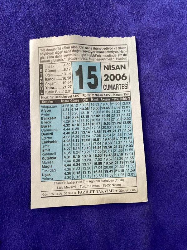 15 Nisan 2006 Takvim Yaprağı - Nostalji Koleksiyonluk Takvim Yaprağı - Image 1