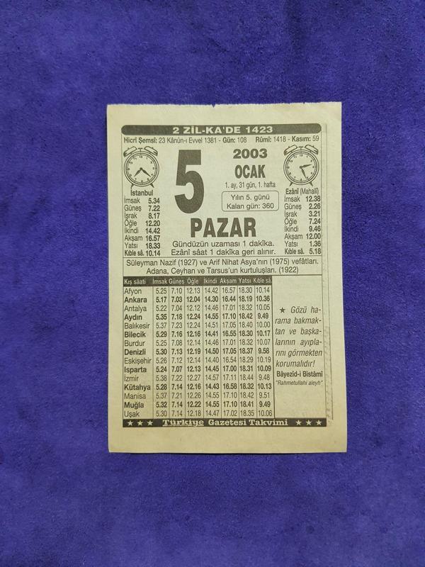 5 Ocak 2003 Takvim Yaprağı - Nostaljik Koleksiyonluk Takvim Yaprağı - Image 1