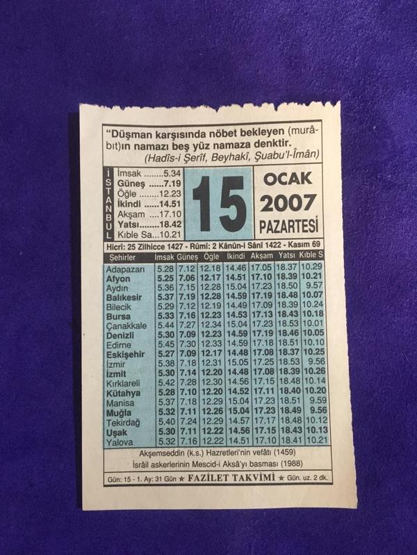 15 Ocak 2007 Takvim Yaprağı - Nostalji Koleksiyonluk Takvim Yaprağı - Image 1