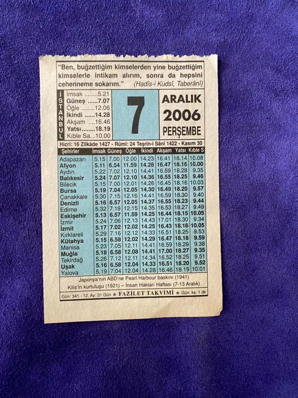 7 Aralık 2006 Takvim Yaprağı - Nostalji Koleksiyonluk Takvim Yaprağı - Image 1