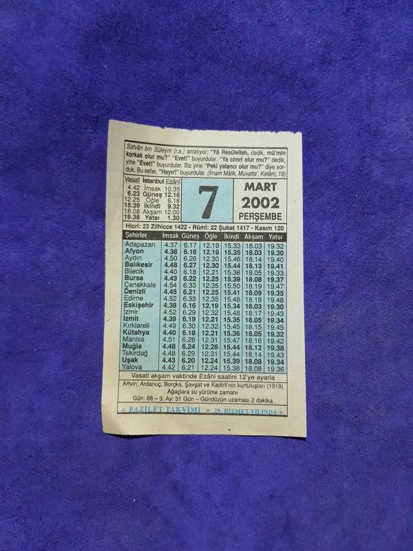 7 Mart 2002 Takvim Yaprağı - Nostalji Koleksiyonluk Takvim Yaprağı A - Image 1