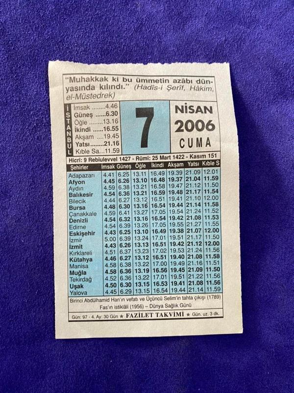 7 Nisan 2006 Takvim Yaprağı - Nostalji Koleksiyonluk Takvim Yaprağı - Image 1