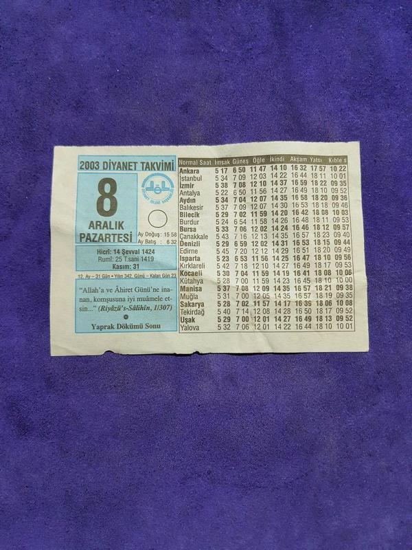 8 Aralık 2003 Takvim Yaprağı - Nostaljik Koleksiyonluk Takvim Yaprağı - Image 1