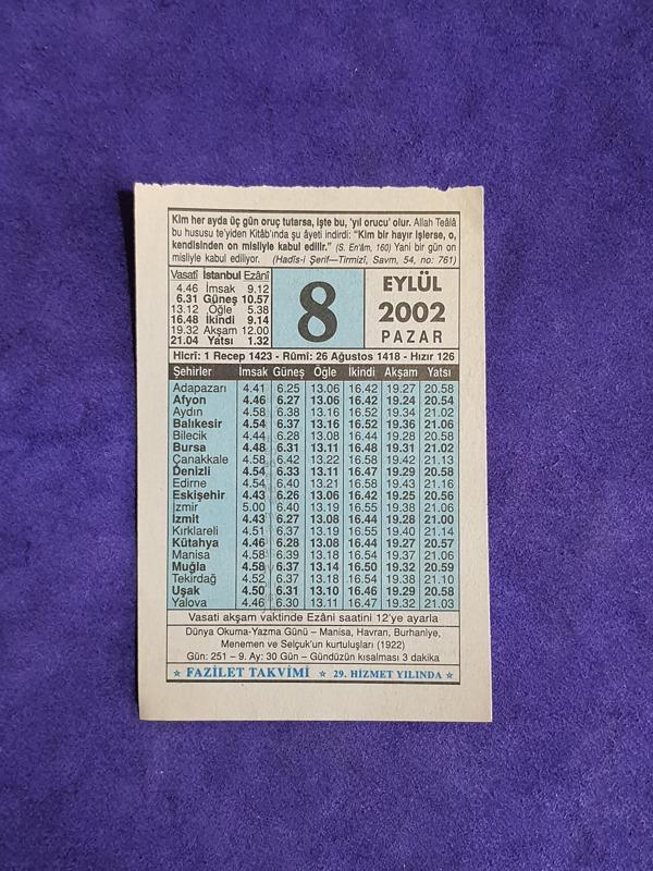 8 Eylül 2002 Takvim Yaprağı - Nostalji Koleksiyonluk Takvim Yaprağı - Image 1
