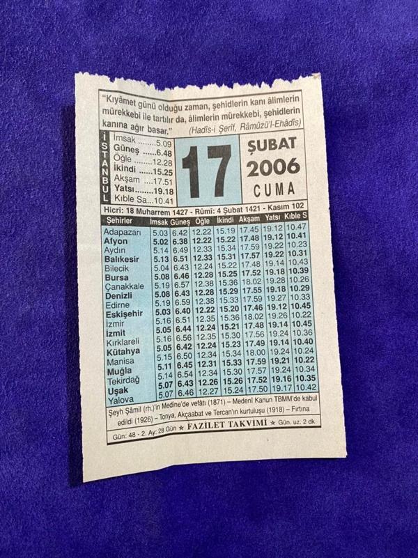 17 Şubat 2006 Takvim Yaprağı - Nostalji Koleksiyonluk Takvim Yaprağı - Image 1
