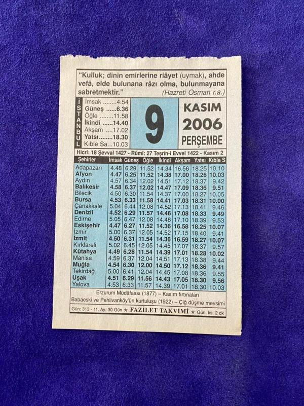 9 Kasım 2006 Takvim Yaprağı - Nostalji Koleksiyonluk Takvim Yaprağı - Image 1