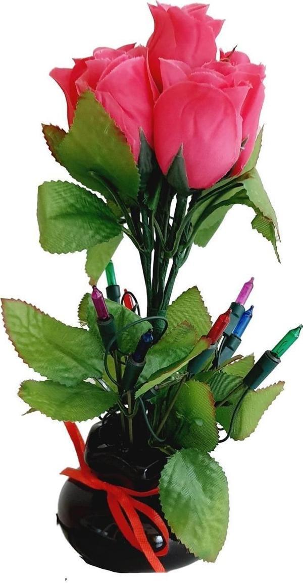 90'lar Temalı Dekoratif Işıklı Yapay Çiçek 27cm (Pembe Gül) - Image 1