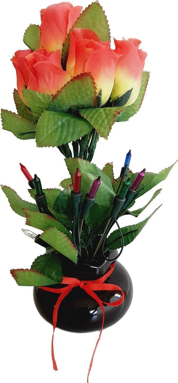 90'lar Temalı Dekoratif Işıklı Yapay Çiçek 27cm (Turuncu-Sarı Gül) - Image 1