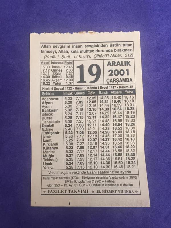 19 Aralık 2001 Takvim Yaprağı - Nostalji Koleksiyonluk Takvim Yaprağı - Image 1