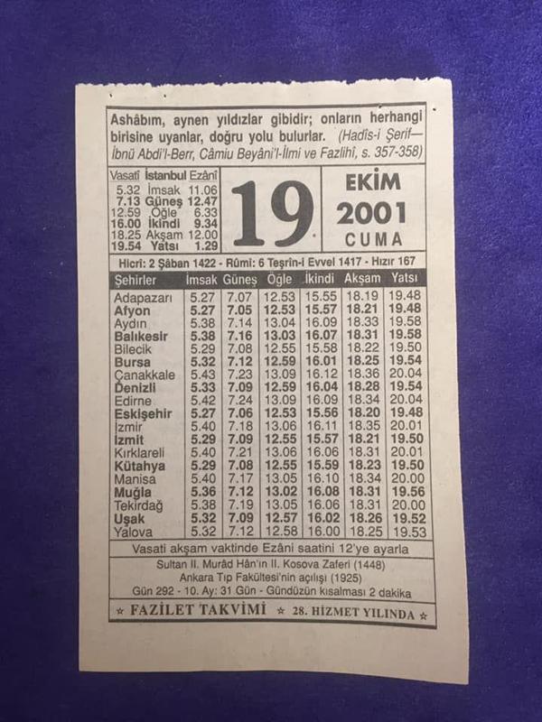 19 Ekim 2001 Takvim Yaprağı - Nostalji Koleksiyonluk Takvim Yaprağı - Image 1