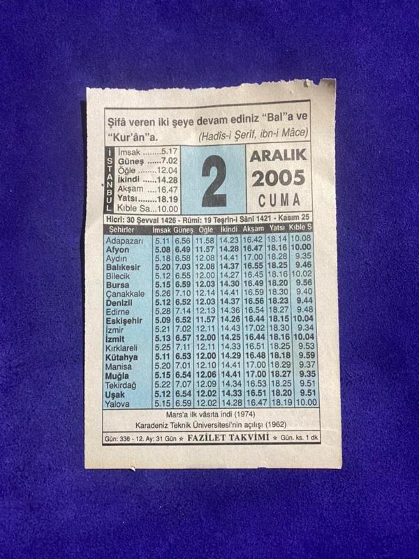 2 Aralık 2005 Takvim Yaprağı - Nostalji Koleksiyonluk Takvim Yaprağı - Image 1