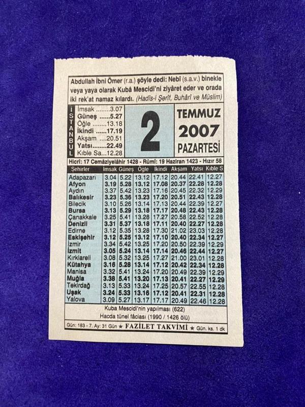 2 Temmuz 2007 Takvim Yaprağı - Nostalji Koleksiyonluk Takvim Yaprağı - Image 1