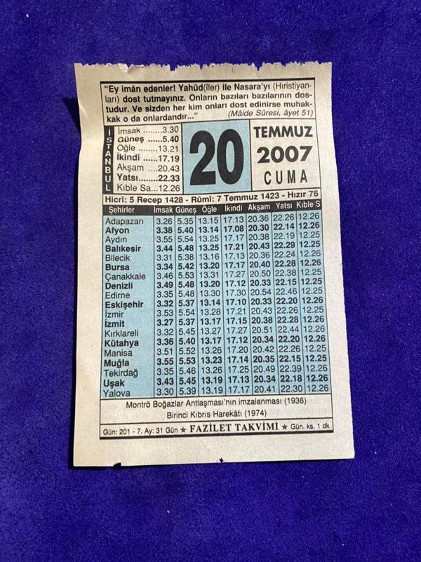 20 Temmuz 2007 Takvim Yaprağı - Nostalji Koleksiyonluk Takvim Yaprağı - Image 1