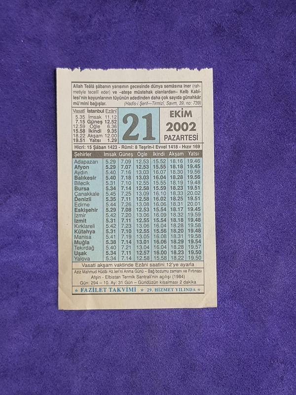 21 Ekim 2002 Takvim Yaprağı - Nostalji Koleksiyonluk Takvim Yaprağı  - Image 1