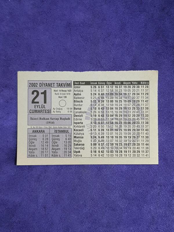 21 Eylül 2002 Takvim Yaprağı - Nostalji Koleksiyonluk Takvim Yaprağı A - Image 1