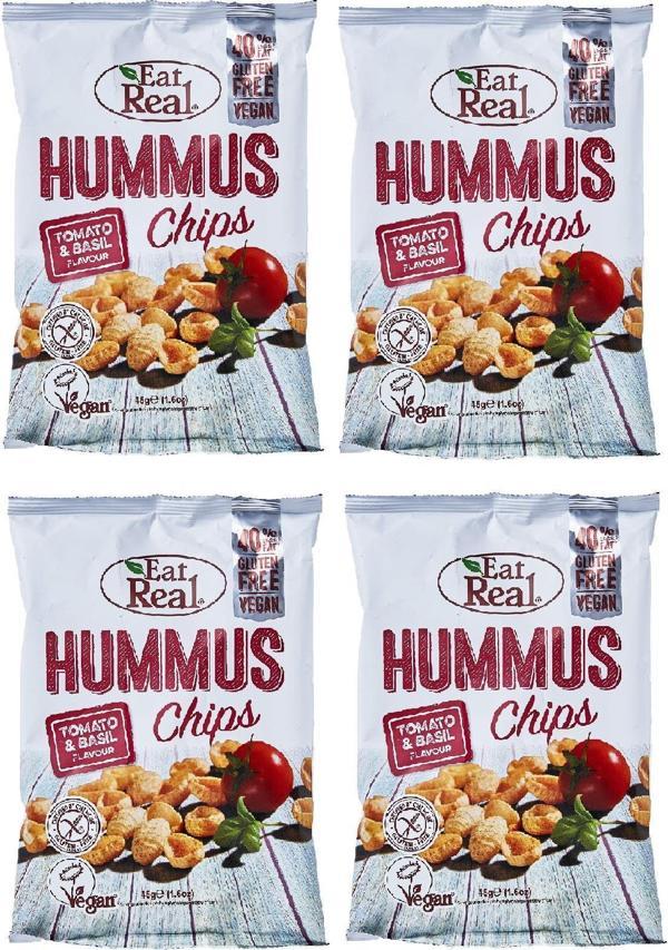 EAT REAL DOMATES VE FESLEĞEN ÇEŞNİLİ NOHUT CİPSİ 45  gr X 4 ADET - Image 1