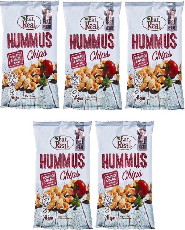 EAT REAL DOMATES VE FESLEĞEN ÇEŞNİLİ NOHUT CİPSİ 45  gr X 5 ADET - Image 1