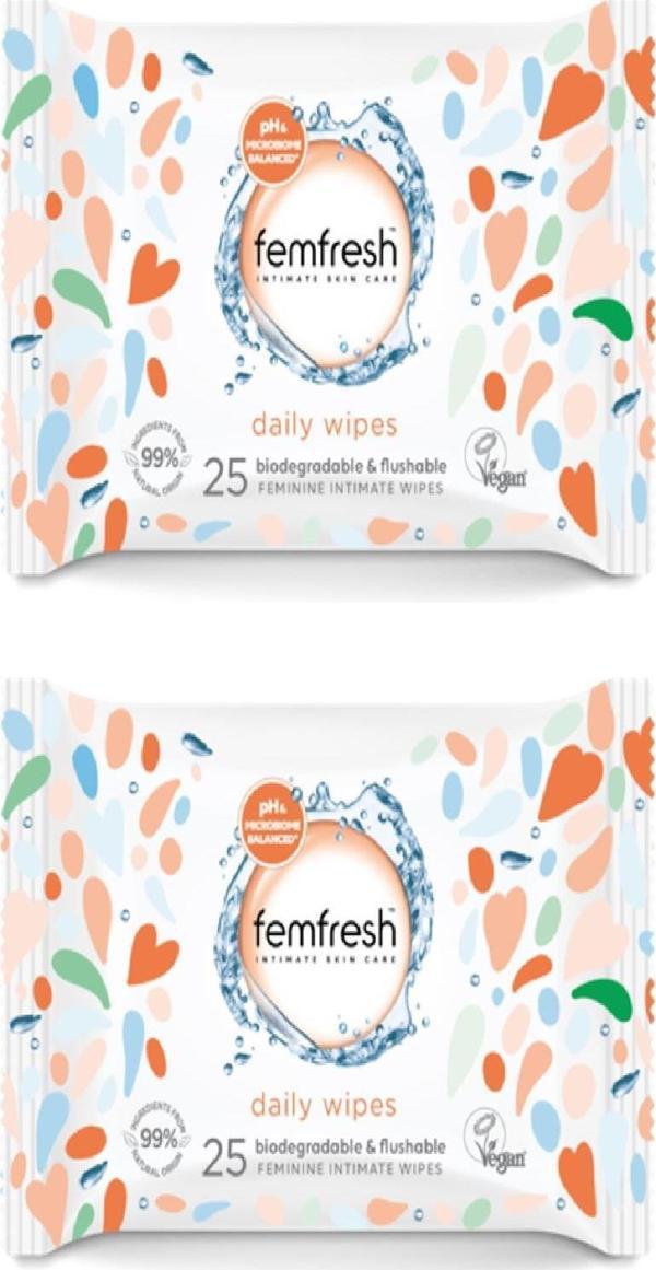 FEMFRESH GENİTAL BÖLGE YIKAMA ISLAK MENDİL 25'Lİ X 2 ADET - Image 1