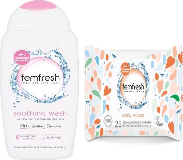 FEMFRESH NEMLENDİRİCİ DIŞ GENİTAL BÖLGE YIKAMA JELİ   + GENİTAL BÖLGE YIKAMA ISLAK MENDİL 25'Lİ - Image 1
