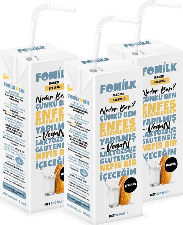 Fomilk Badem Şekersiz 200 ML x 3  - Image 1