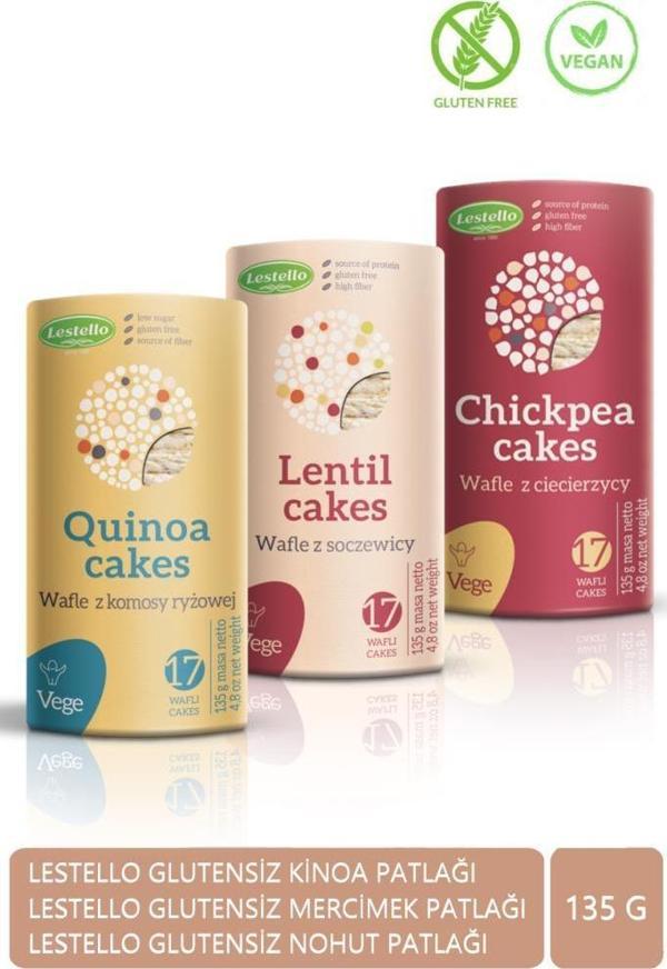Lestello Glutensiz Kinoa Patlağı 135 G + Lestello Glutensiz Mercimek Patlağı 135 G + Lestello Glutensiz Nohut Patlağı 13 - Image 1