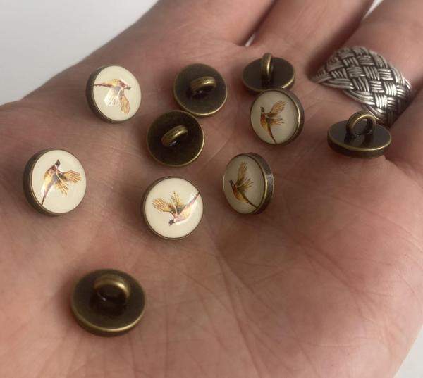 Sülün Resimli Damla Düğme 11mm 10 Adet - Image 1