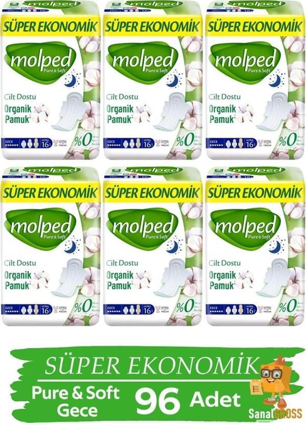 Molped Hijyenik Ped Pure & Soft Süper Eko 16'Lı Gece X 6 Paket - Image 1