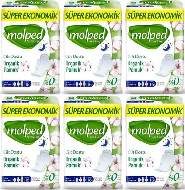 Molped Pure&Soft Hijyenik Ped Süper Ekonomik Gece 16'Lı 6 Adet - Image 1
